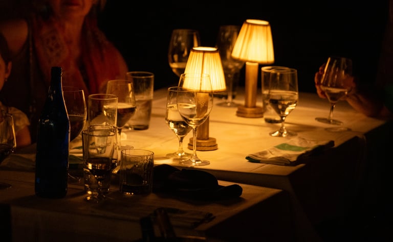 Elegantly set table with warm soft lighting