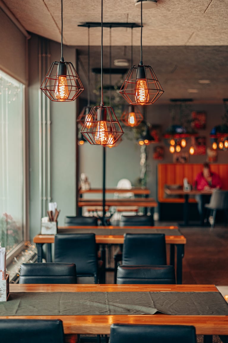 Warm ambient restaurant lighting