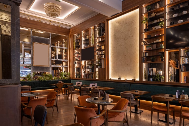 Stylish restaurant interior with warm ambient lighting